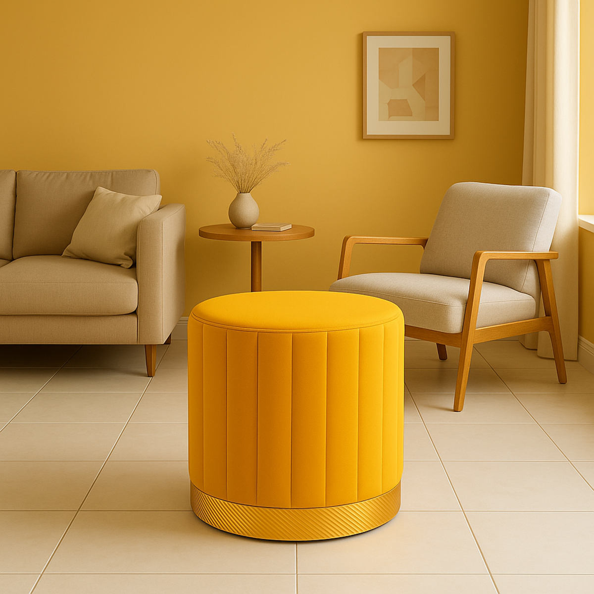 The Verona Velvet Round Pouf