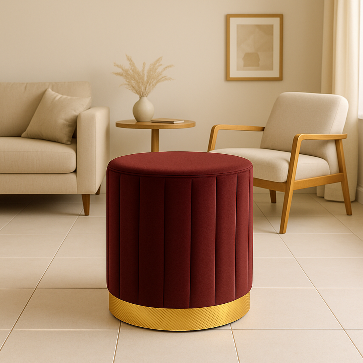 The Verona Velvet Round Pouf