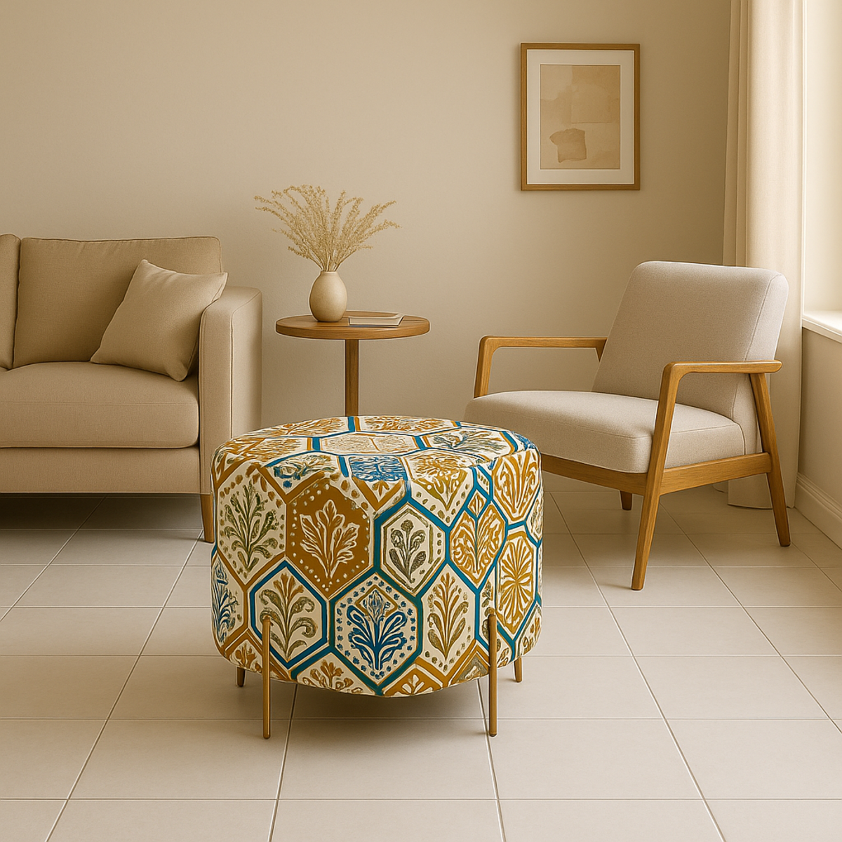 Ottoman Printed Round Puffy