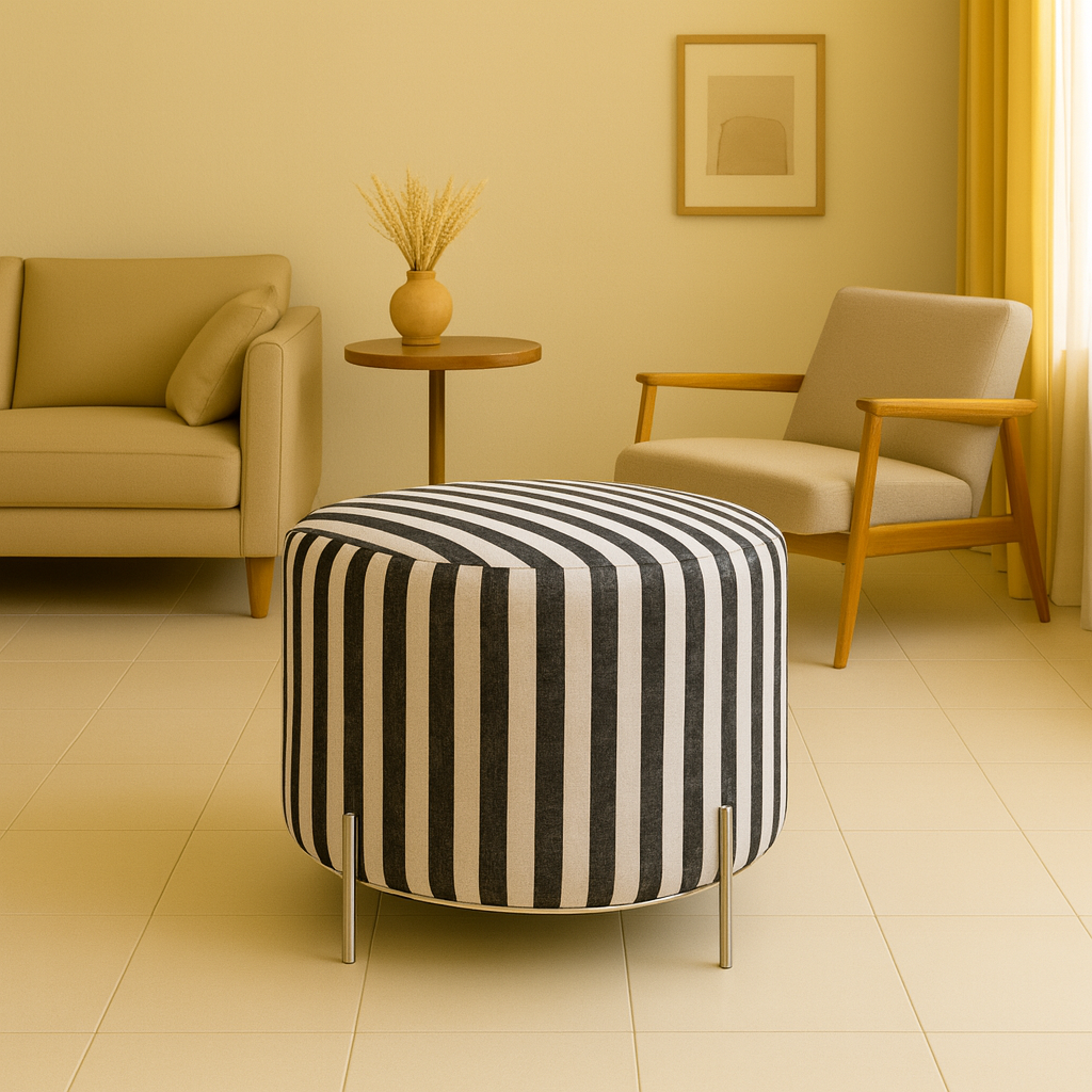 Bold Black Floral Square Puffy FootStool